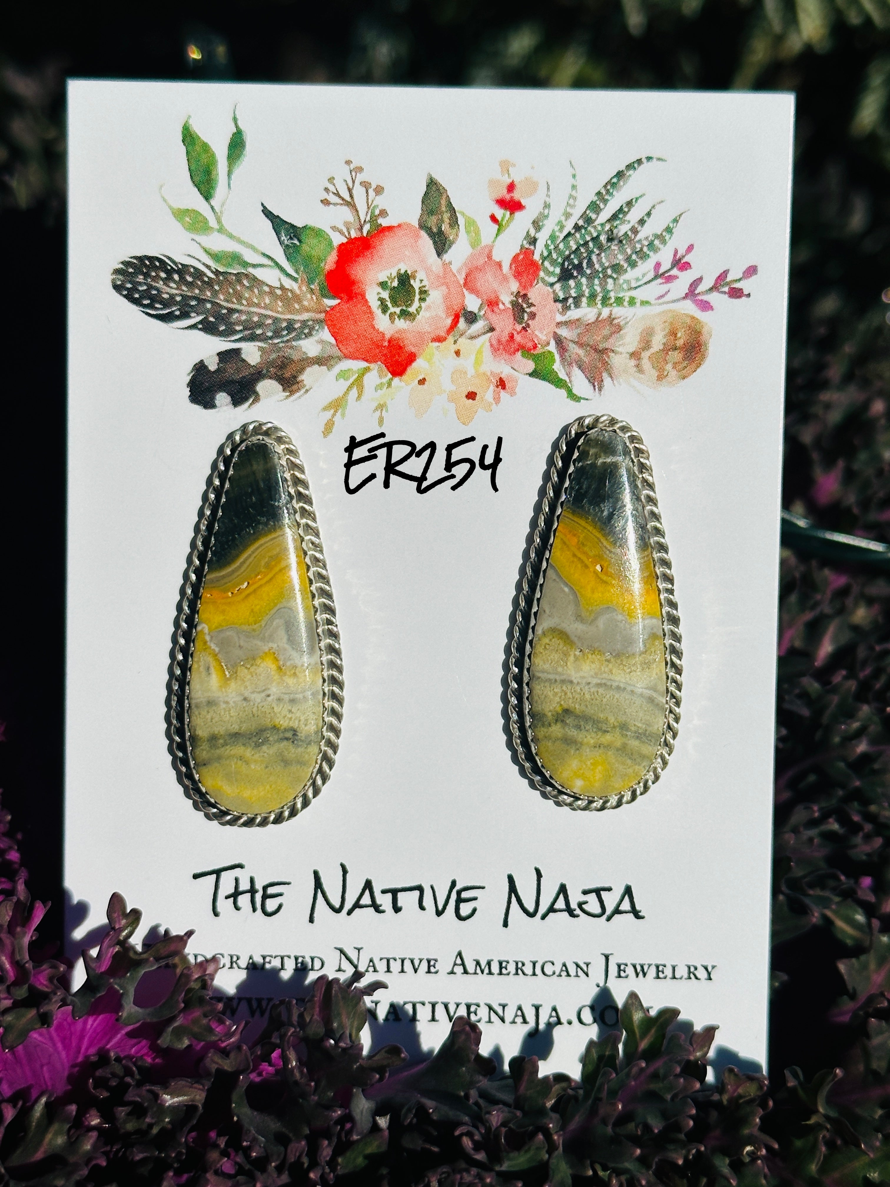 Navajo Virginia Cadman Bumblebee Jasper & Sterling Silver Post Earrings ER254