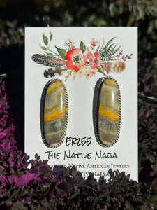 Navajo Virginia Cadman Bumblebee Jasper & Sterling Silver Post Earrings ER255