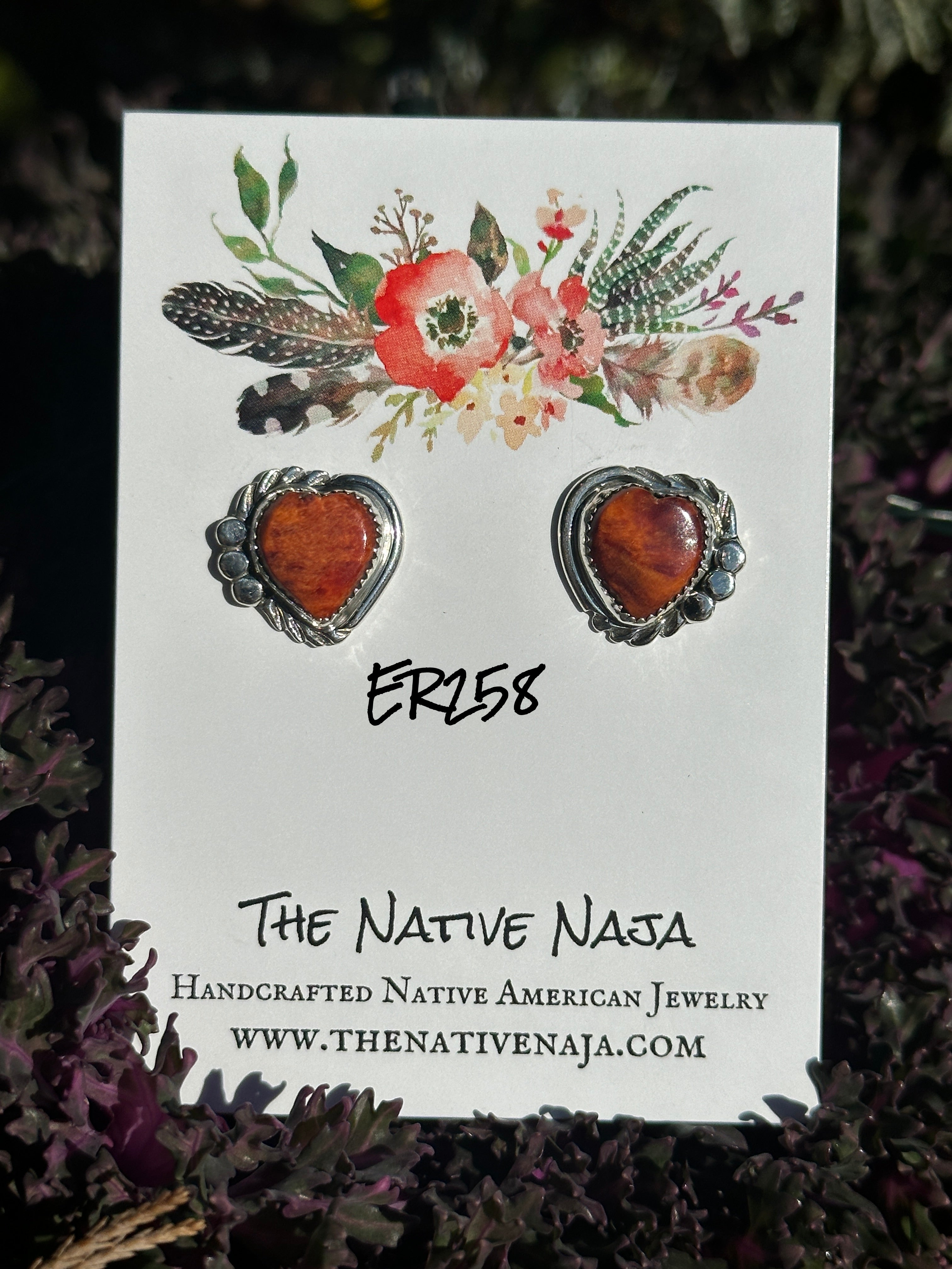 Navajo Delores Cadman Orange Spiny Oyster & Sterling Silver Post Earrings ER258