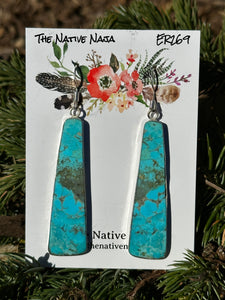 Navajo Veronica Tortalita Sterling Silver Wrapped Composite Turquoise Slab Earrings ER269