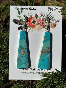 Navajo Veronica Tortalita Sterling Silver Wrapped Composite Turquoise Slab Earrings ER270