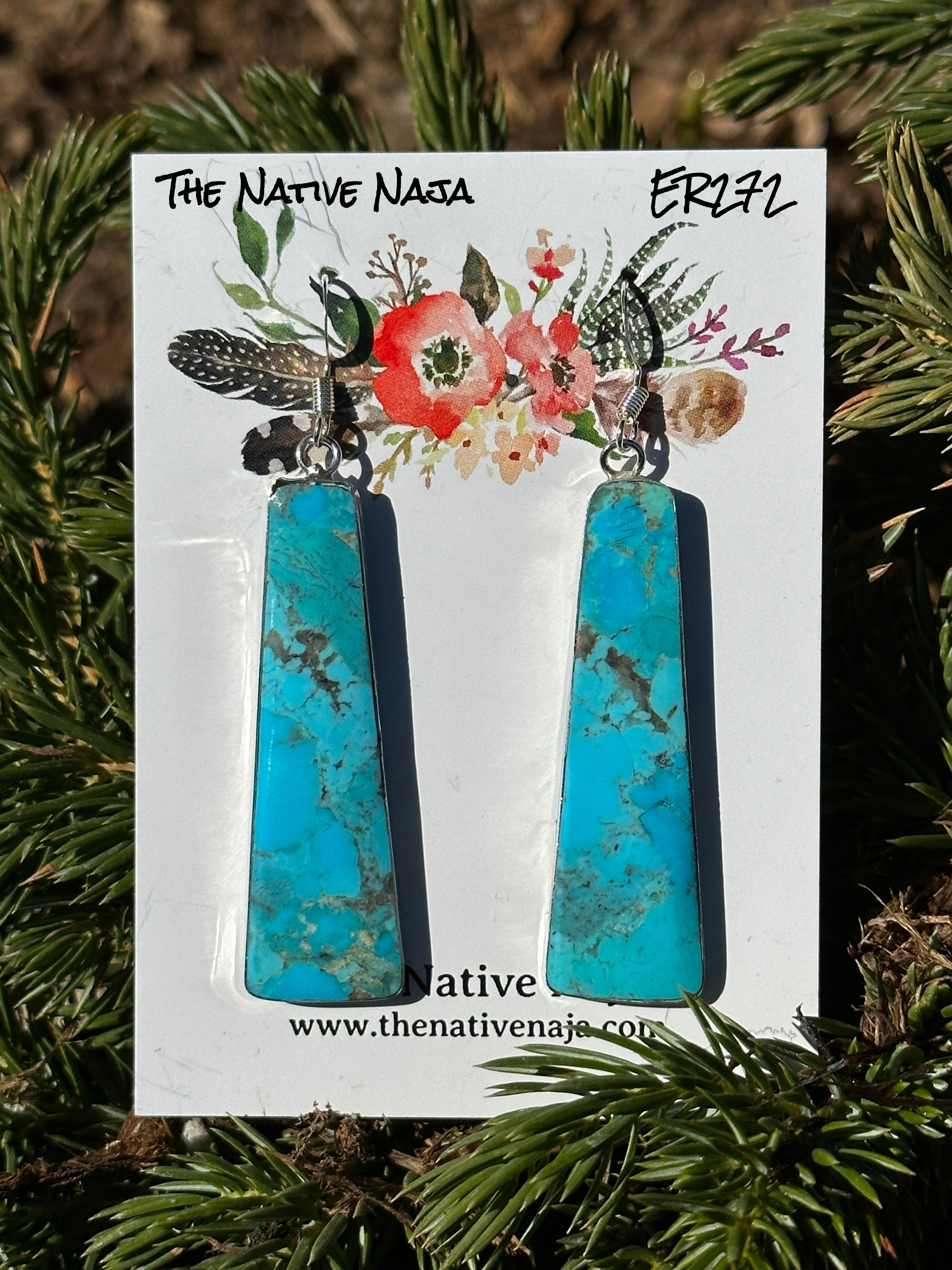 Navajo Veronica Tortalita Sterling Silver Wrapped Composite Turquoise Slab Earrings ER272