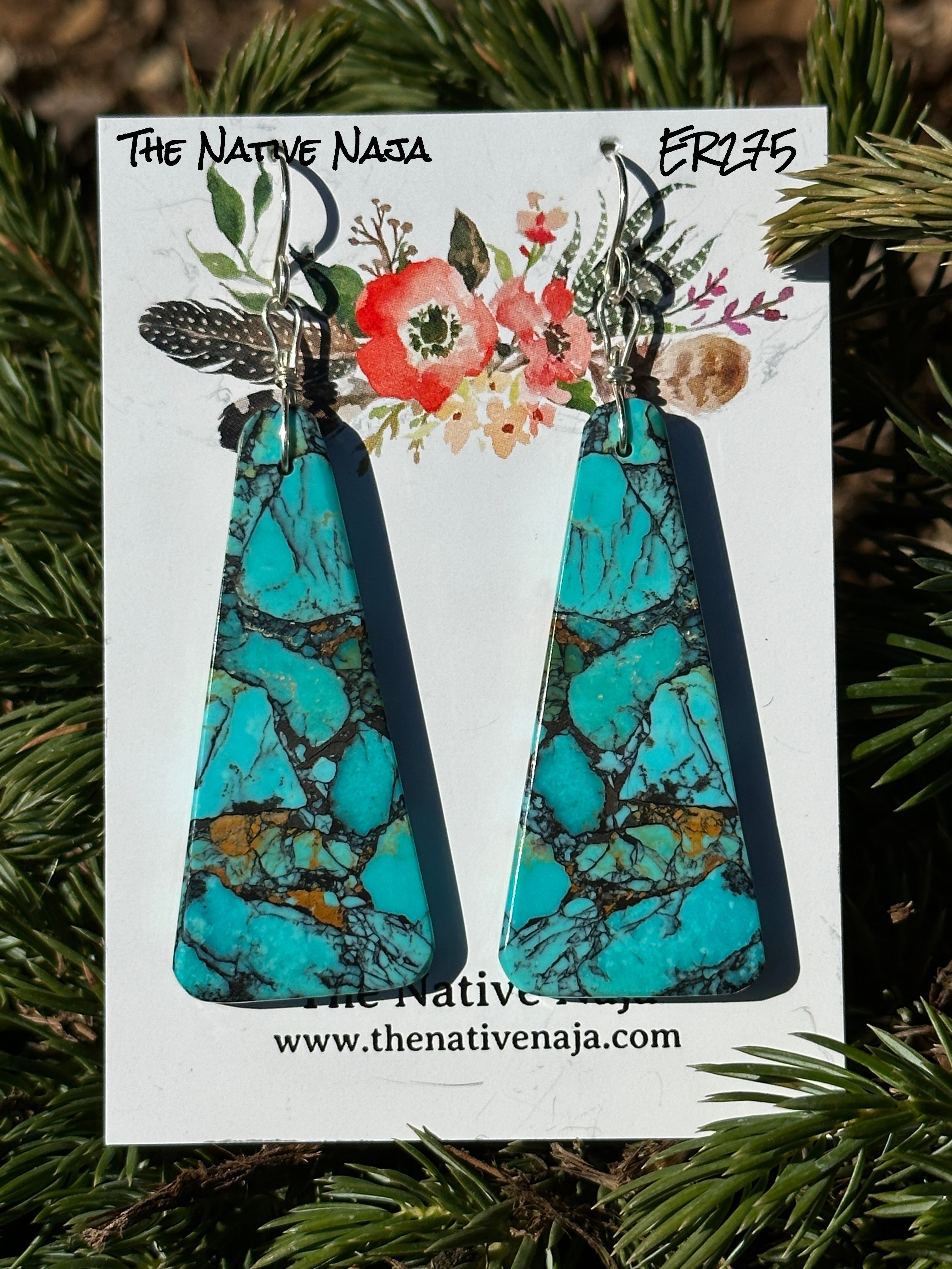 Native New Mexican Chris Wicketts Composite Turquoise Slab French Hook Earrings ER275