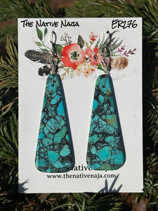 Native New Mexican Chris Wicketts Composite Turquoise Slab French Hook Earrings ER276