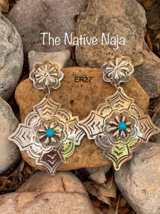 Navajo Sterling Silver & Genuine Turquoise Concho Earrings ER27