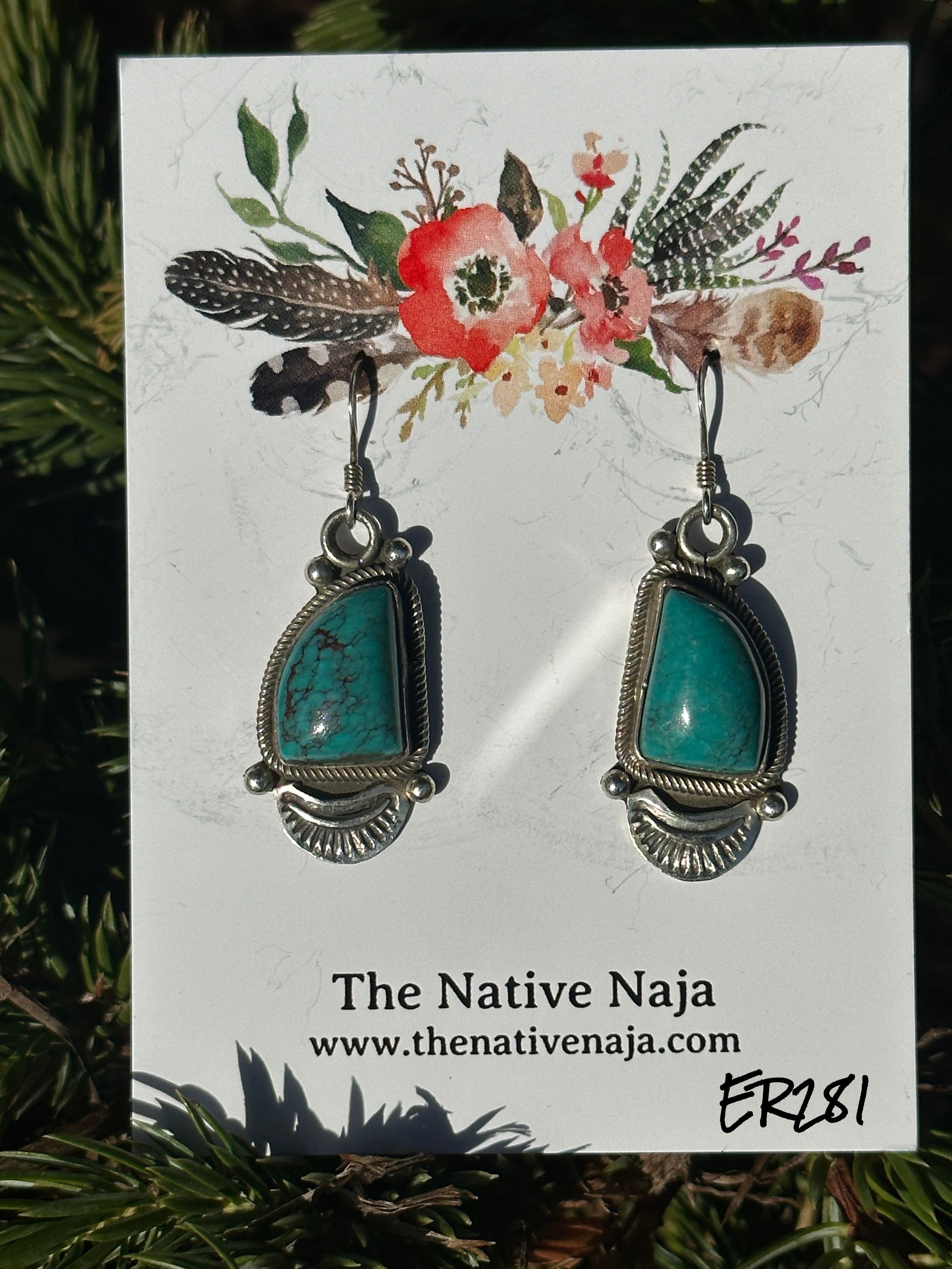 Navajo Richard C. Jim Sterling Silver & Kingman Turquoise French Hook Earrings ER281