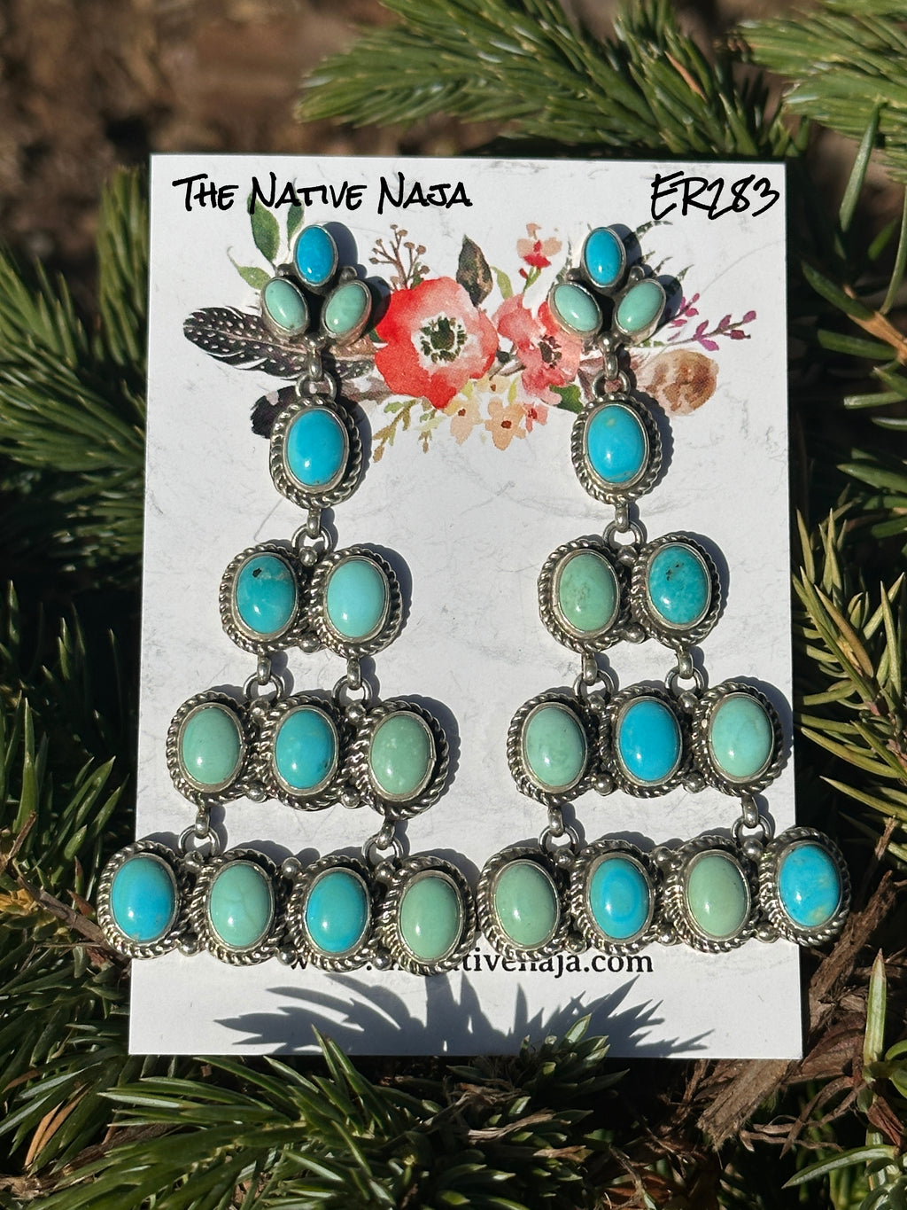 Stunning Statement Navajo Rosella Paxton Carico Lake Turquoise Chandelier Post Earrings ER283