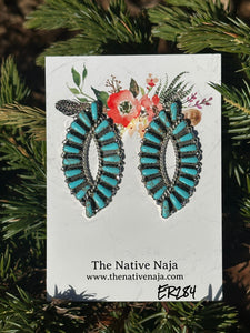 Navajo Tamara Benally Sterling Silver & Kingman Turquoise Petit Point Post Earrings ER284