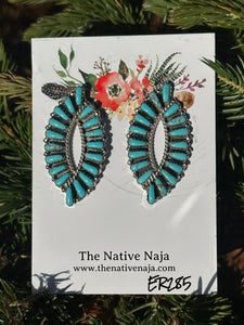 Navajo Tamara Benally Sterling Silver & Kingman Turquoise Petit Point Post Earrings ER285