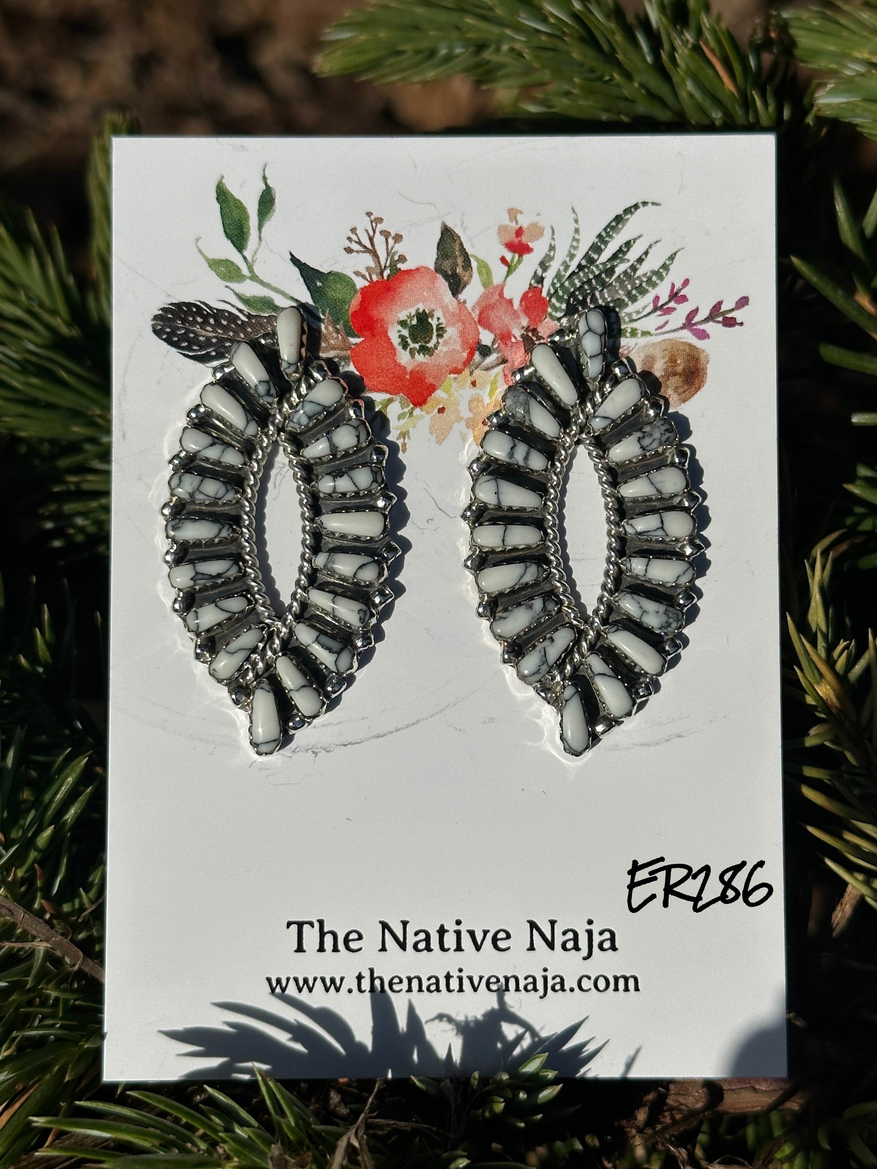Navajo Tamara Benally Sterling Silver & White Buffalo Petit Point Post Earrings ER286