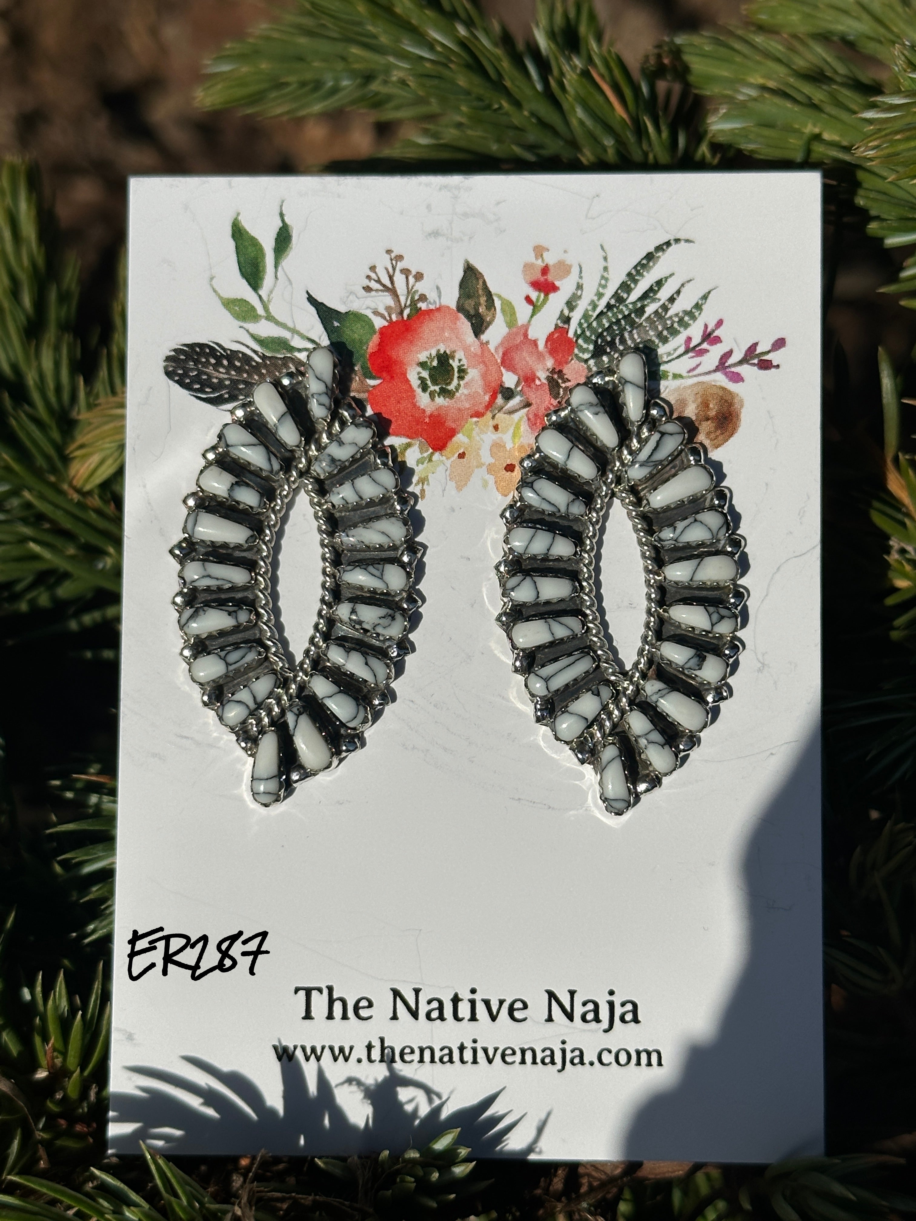 Navajo Tamara Benally Sterling Silver & White Buffalo Petit Point Post Earrings ER287