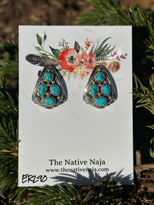 Navajo Melvin Chee Kingman & Sterling Silver Cluster Post Earrings ER290