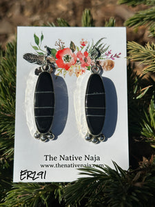 Navajo Avery Norton Channel Set Black Onyx & Sterling Silver French Hook Earrings ER291