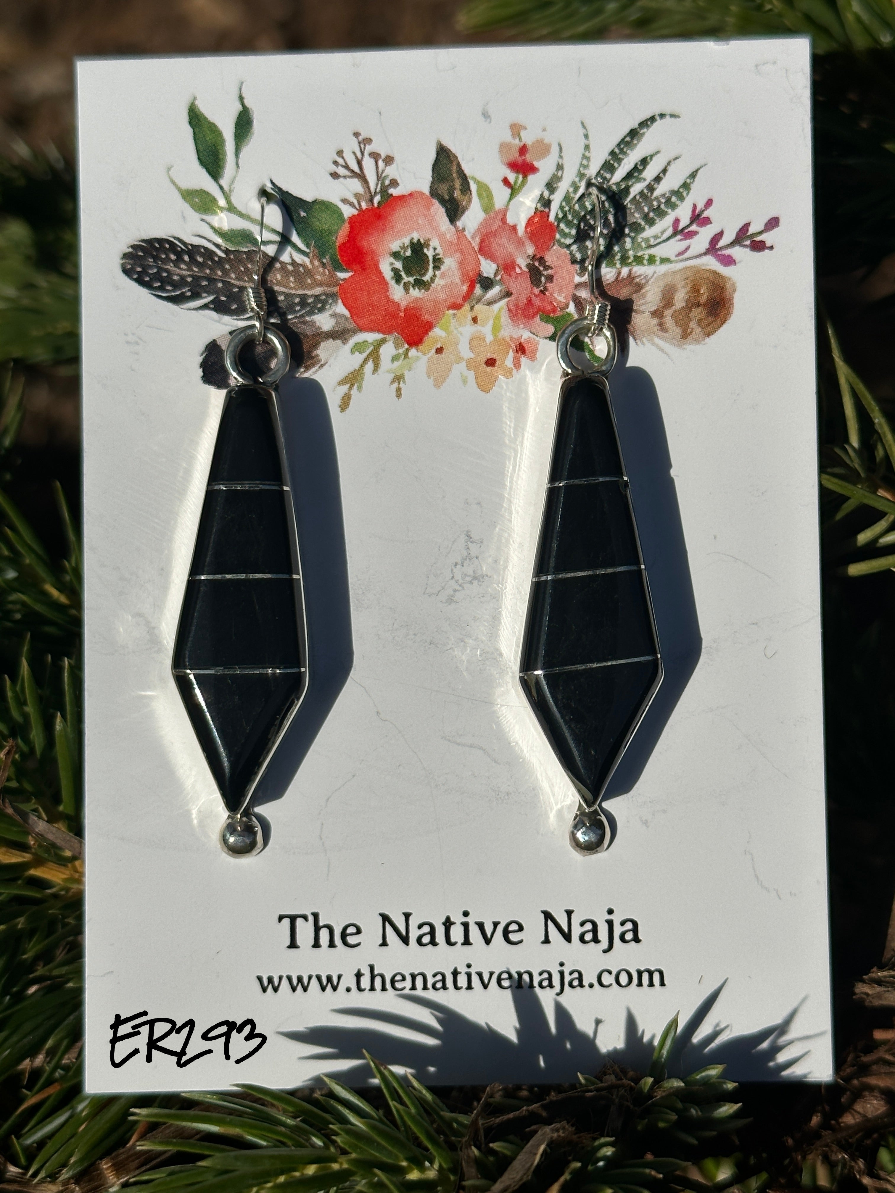 Navajo Avery Norton Channel Set Black Onyx & Sterling Silver French Hook Earrings ER293