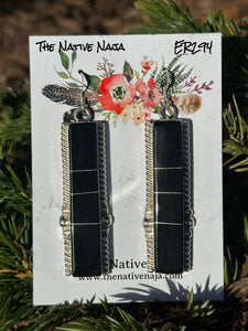 Navajo Avery Norton Channel Set Black Onyx & Sterling Silver French Hook Earrings ER294