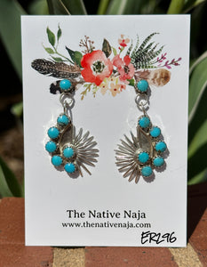 Navajo Gabrielle Yazzie Kingman Turquoise & Sterling Silver Concho Post Naja Earrings ER296