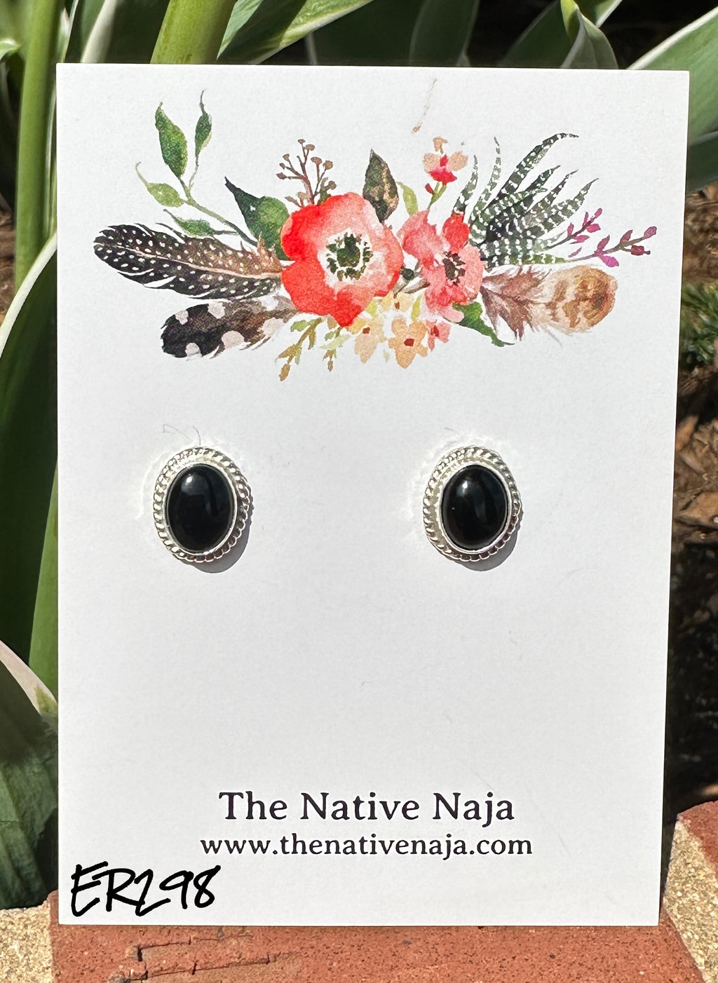 Navajo Peggy Skeets Black Onyx & Sterling Silver Oval Post Earrings ER298