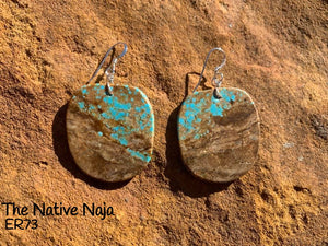 Navajo Sterling Silver & Genuine #8 Turquoise French Hook Slab Earrings ER73