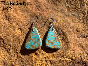 Navajo Sterling Silver & Genuine #8 Turquoise French Hook Slab Earrings ER76