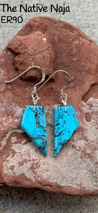 Dainty Navajo Genuine Sterling Silver & Kingman Turquoise French Hook Slab Earrings ER90