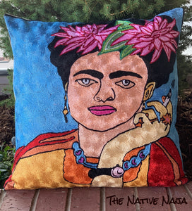 Frida Inspired Kashmiri 18"X18" Silk Designer Art Pillow Cover SPC1