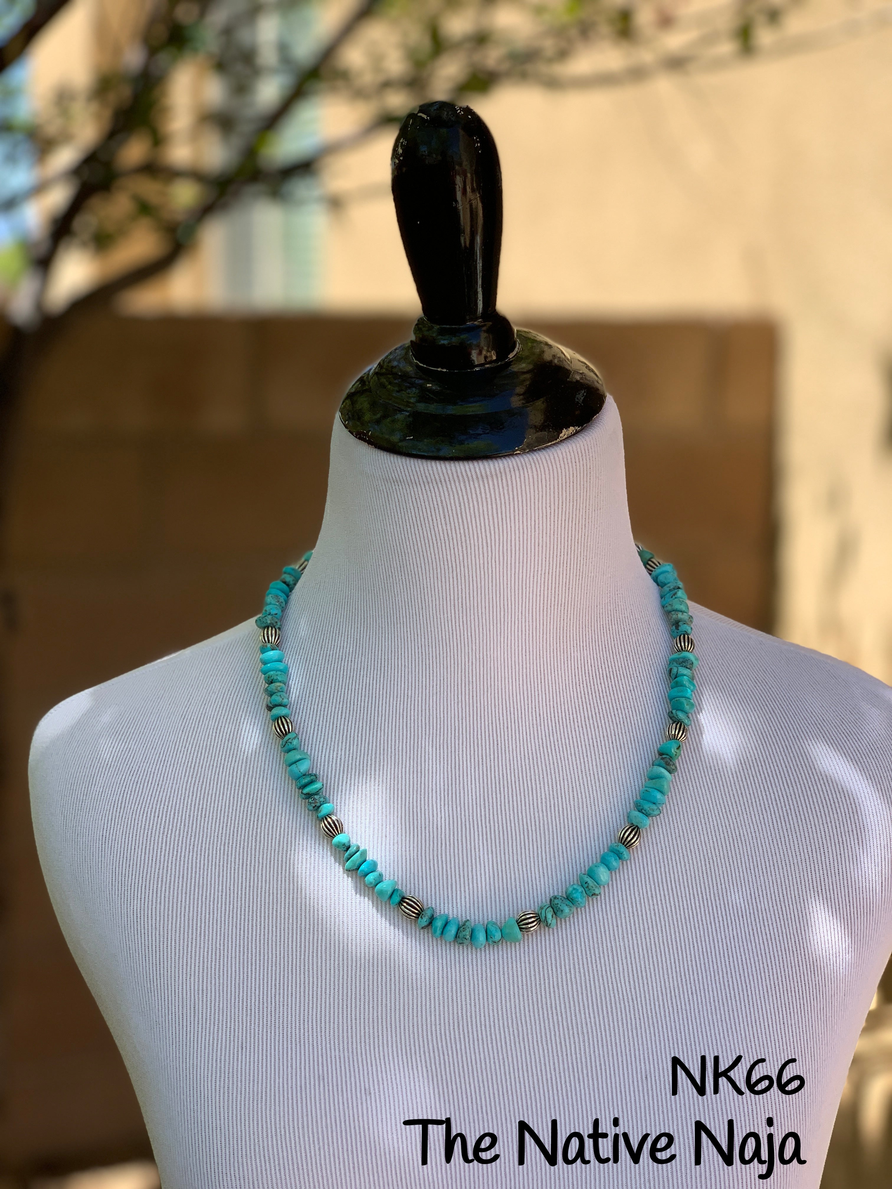 22" Sterling Silver Corrugated Pearls & Genuine Campitos Turquoise Necklace NK66