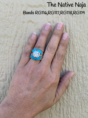 Zuni Genuine Sterling Silver & Turquoise Inlay Stackable Band Ring Size 6 1/2 RG116