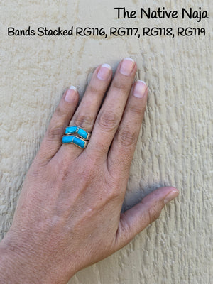 Zuni Genuine Sterling Silver & Turquoise Inlay Stackable Band Ring Size 6 1/2 RG118