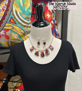 Navajo Samson Edsitty Sterling Silver & Purple Spiny Oyster Necklace & Earring Set NEST02