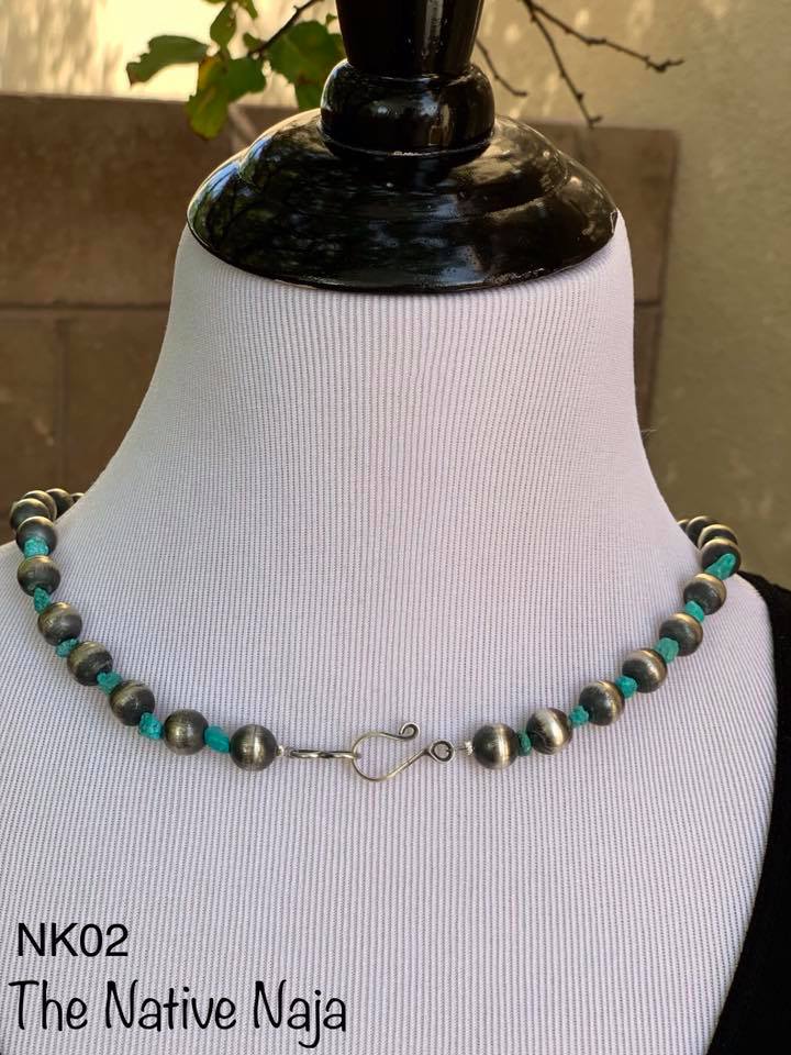 23" Chimney Butte Kingman Turquoise & Sterling Silver Navajo Pearls Necklace NK02