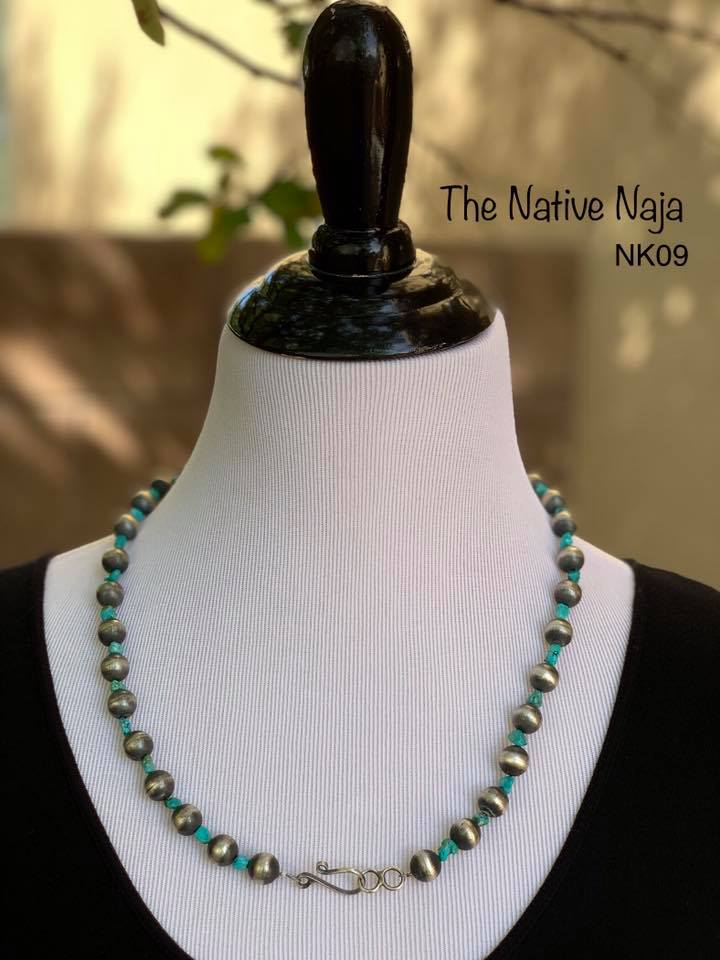 23.5" Chimney Butte Kingman Turquoise & Sterling Silver Navajo Pearls Necklace NK09