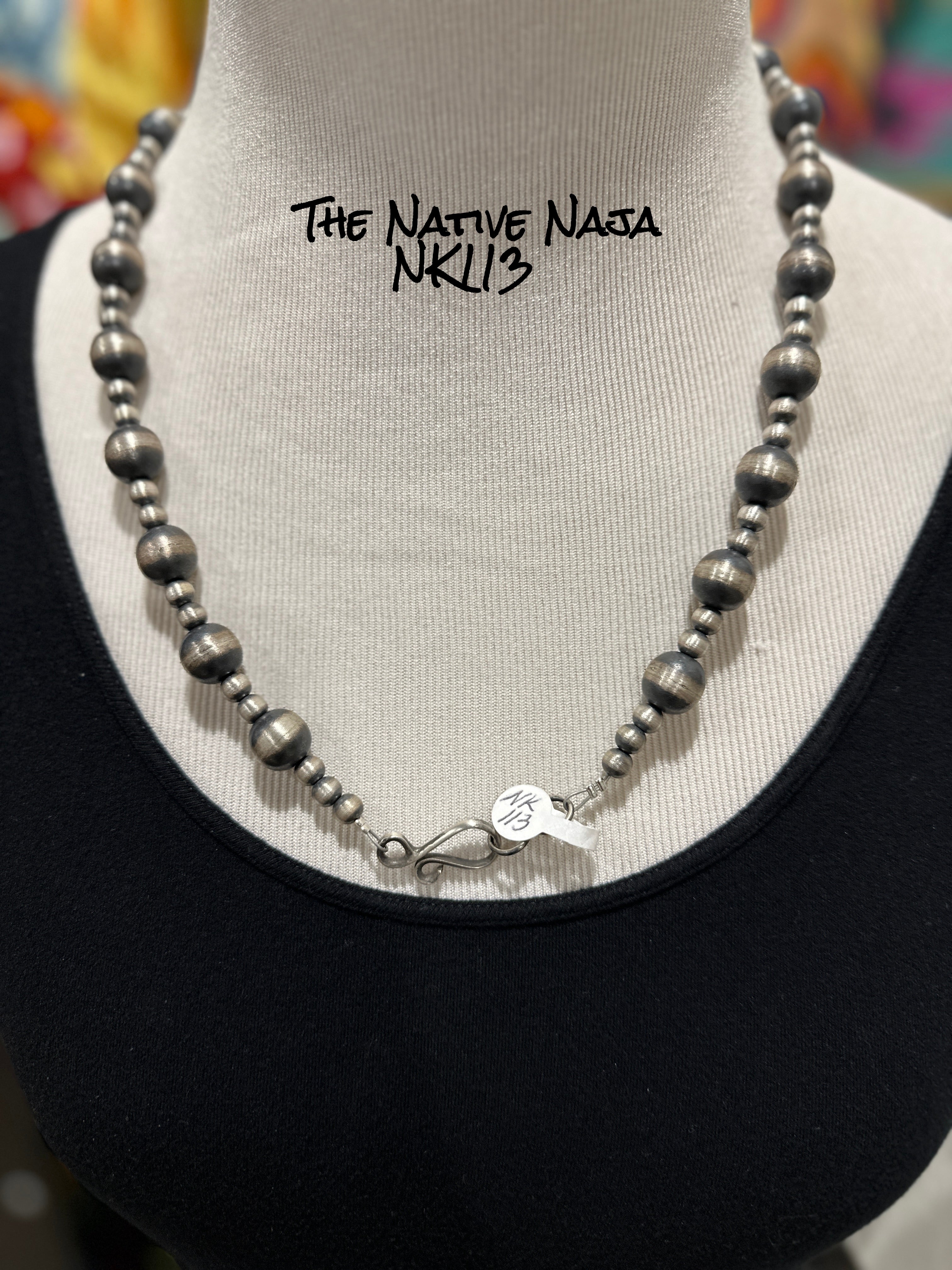 24" Chimney Butte Sterling Silver 6 & 12mm Oxidized Navajo Pearls Necklace NK113