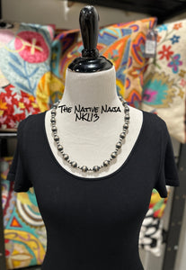 24" Chimney Butte Sterling Silver 6 & 12mm Oxidized Navajo Pearls Necklace NK113