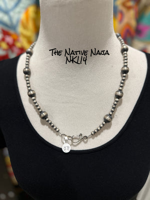 24" Chimney Butte Sterling Silver 6 & 12mm Oxidized Navajo Pearls Necklace NK114