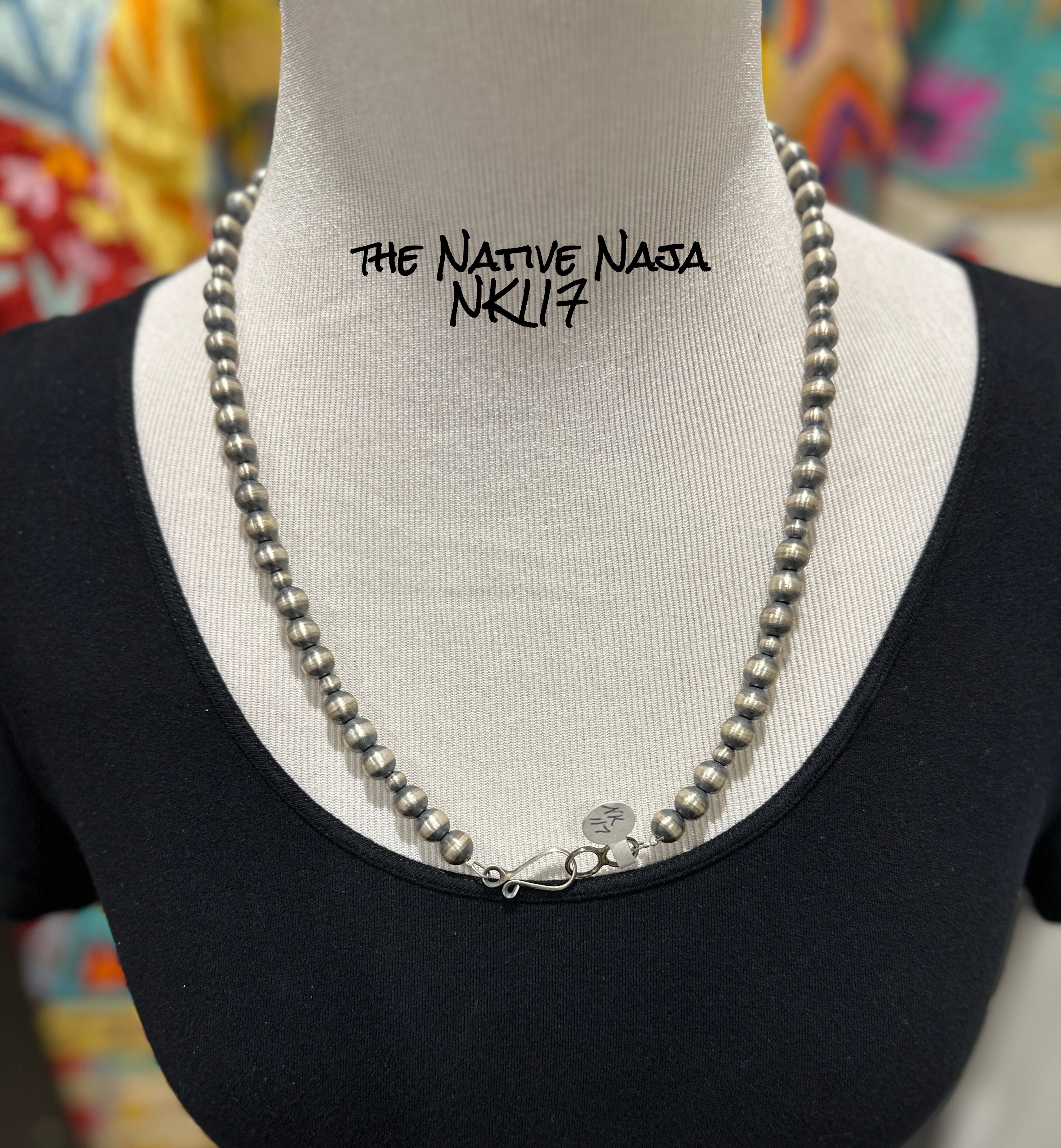 24" Chimney Butte Sterling Silver 5 & 8mm Oxidized Navajo Pearls Necklace NK117