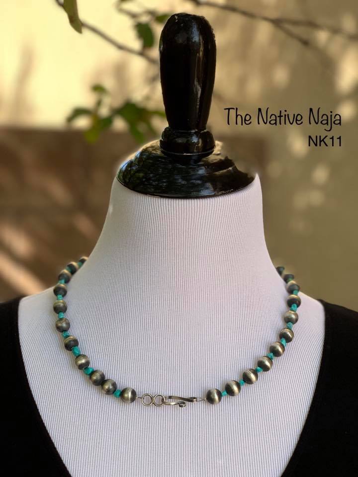 21" Genuine Turquoise & Sterling Silver Navajo Pearls Necklace NK11