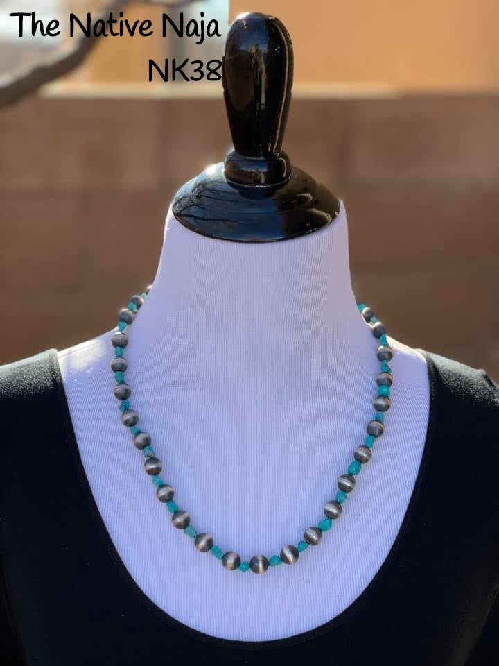 23" Chimney Butte Kingman Turquoise & Sterling Silver Navajo Pearls Necklace NK38