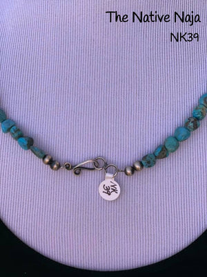 23.5" Chimney Butte Kingman Turquoise & Sterling Silver Navajo Pearls Necklace NK39