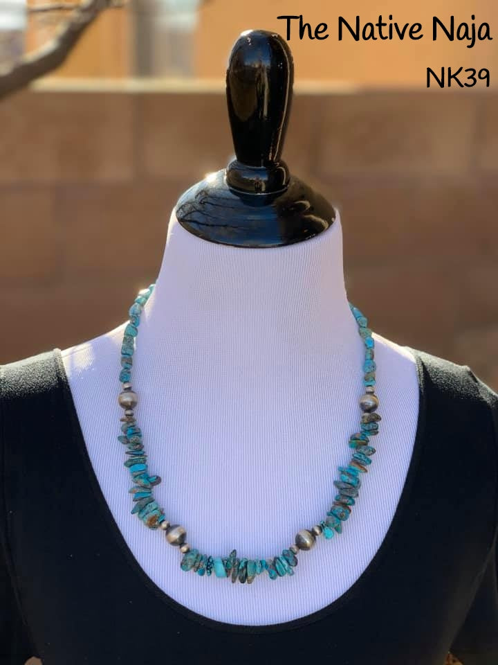 23.5" Chimney Butte Kingman Turquoise & Sterling Silver Navajo Pearls Necklace NK39
