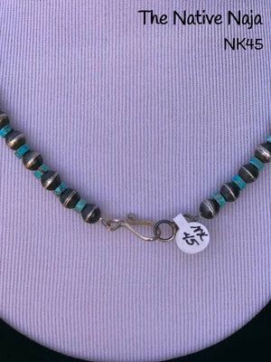 21.5" Chimney Butte Kingman Turquoise & Sterling Silver Navajo Pearls Necklace NK45