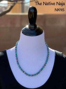 21.5" Chimney Butte Kingman Turquoise & Sterling Silver Navajo Pearls Necklace NK45