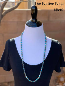 32" Chimney Butte Kingman Turquoise Heishi Bead & Sterling Silver Navajo Pearls NK48
