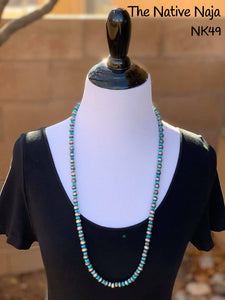 32" Chimney Butte Kingman Turquoise Heishi Bead & Sterling Silver Navajo Pearls NK49