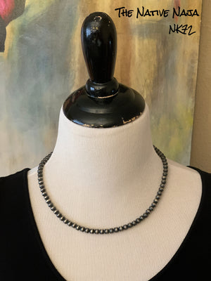 19.5" Chimney Butte Sterling Silver Oxidized Navajo Pearls Necklace NK72