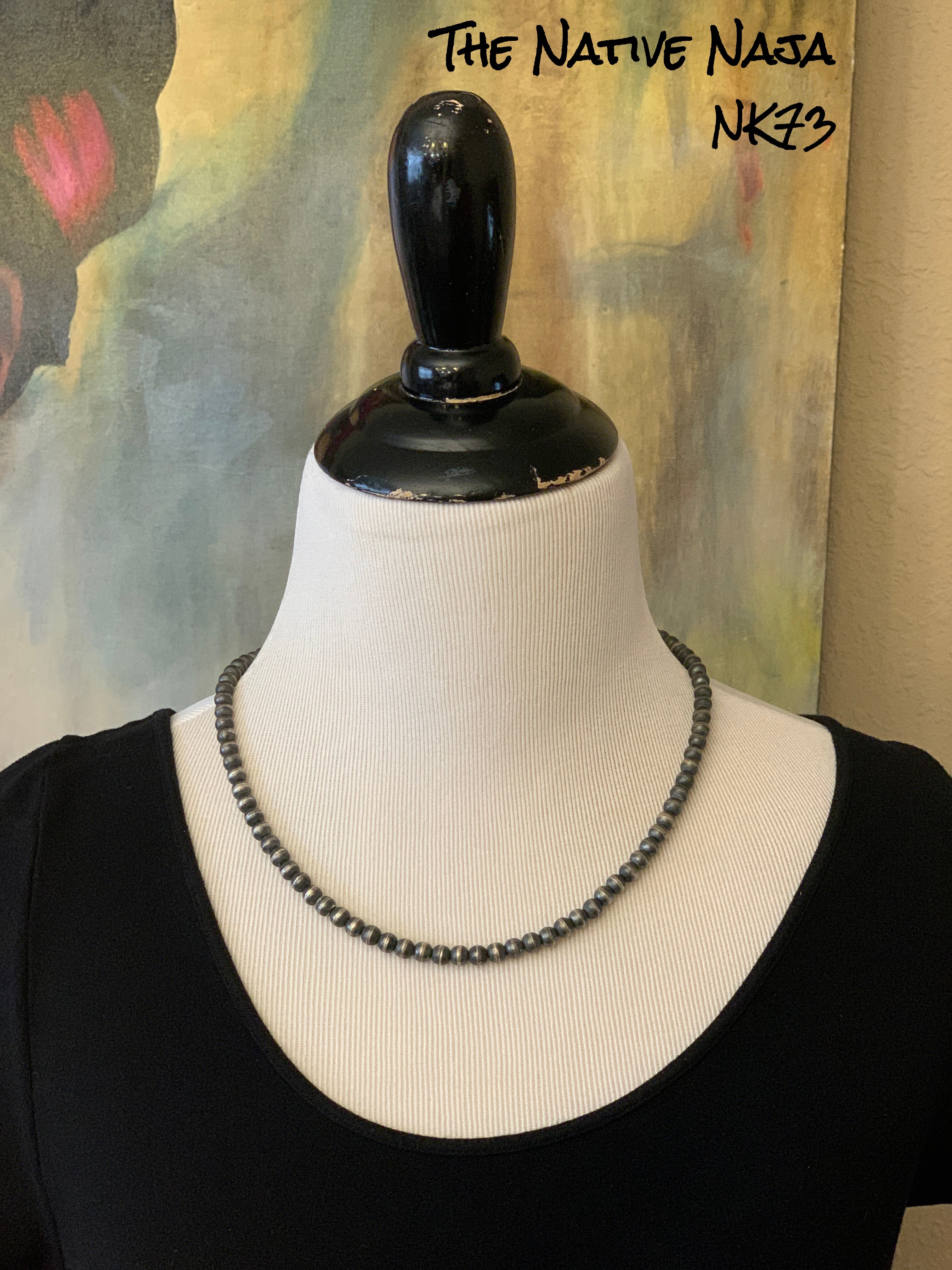 20.5" Chimney Butte Sterling Silver Oxidized Navajo Pearls Necklace NK73