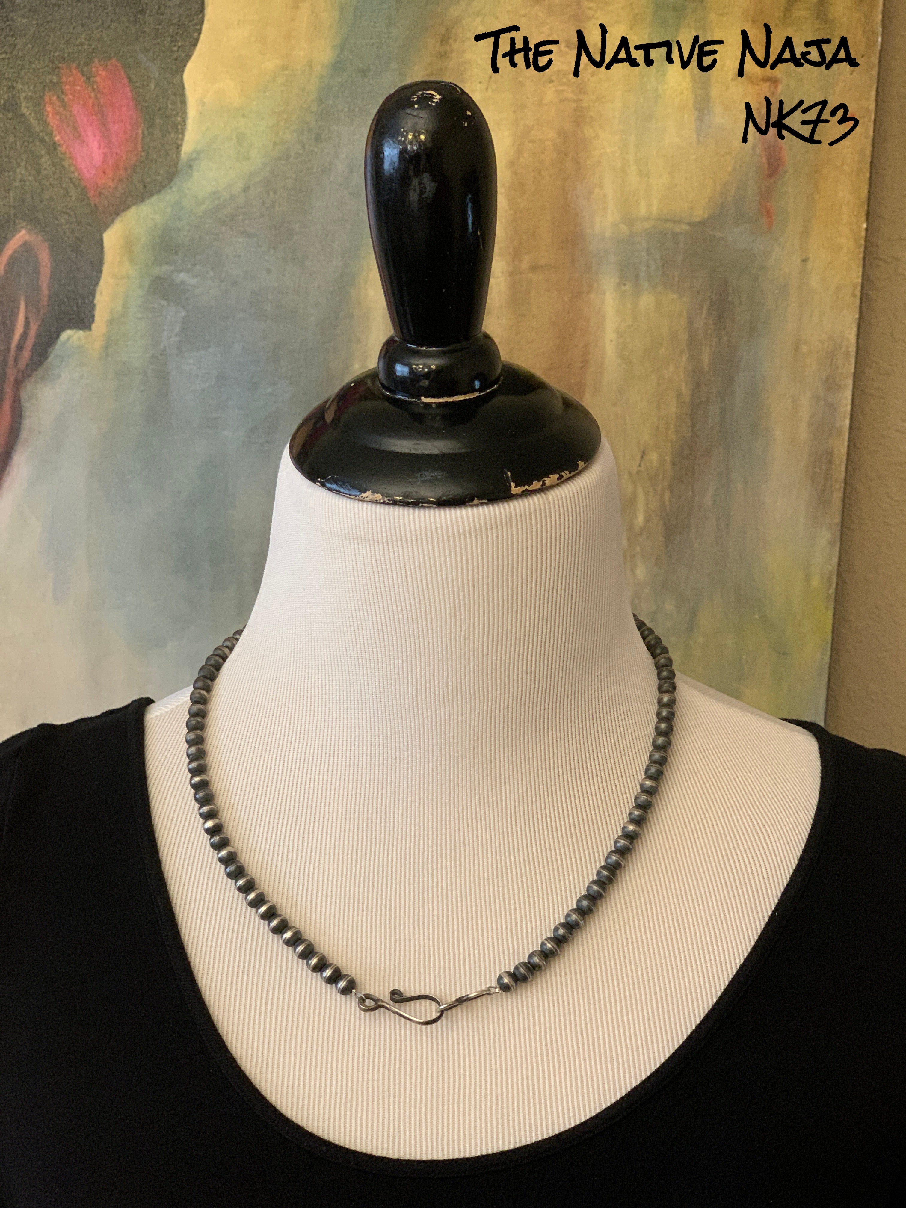 20.5" Chimney Butte Sterling Silver Oxidized Navajo Pearls Necklace NK73