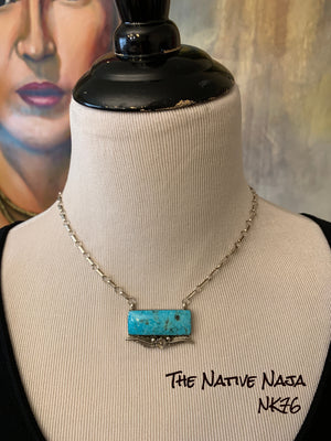 Navajo Gregg Yazzie 16" Sterling Silver & Kingman Turquoise Bar Necklace NK76