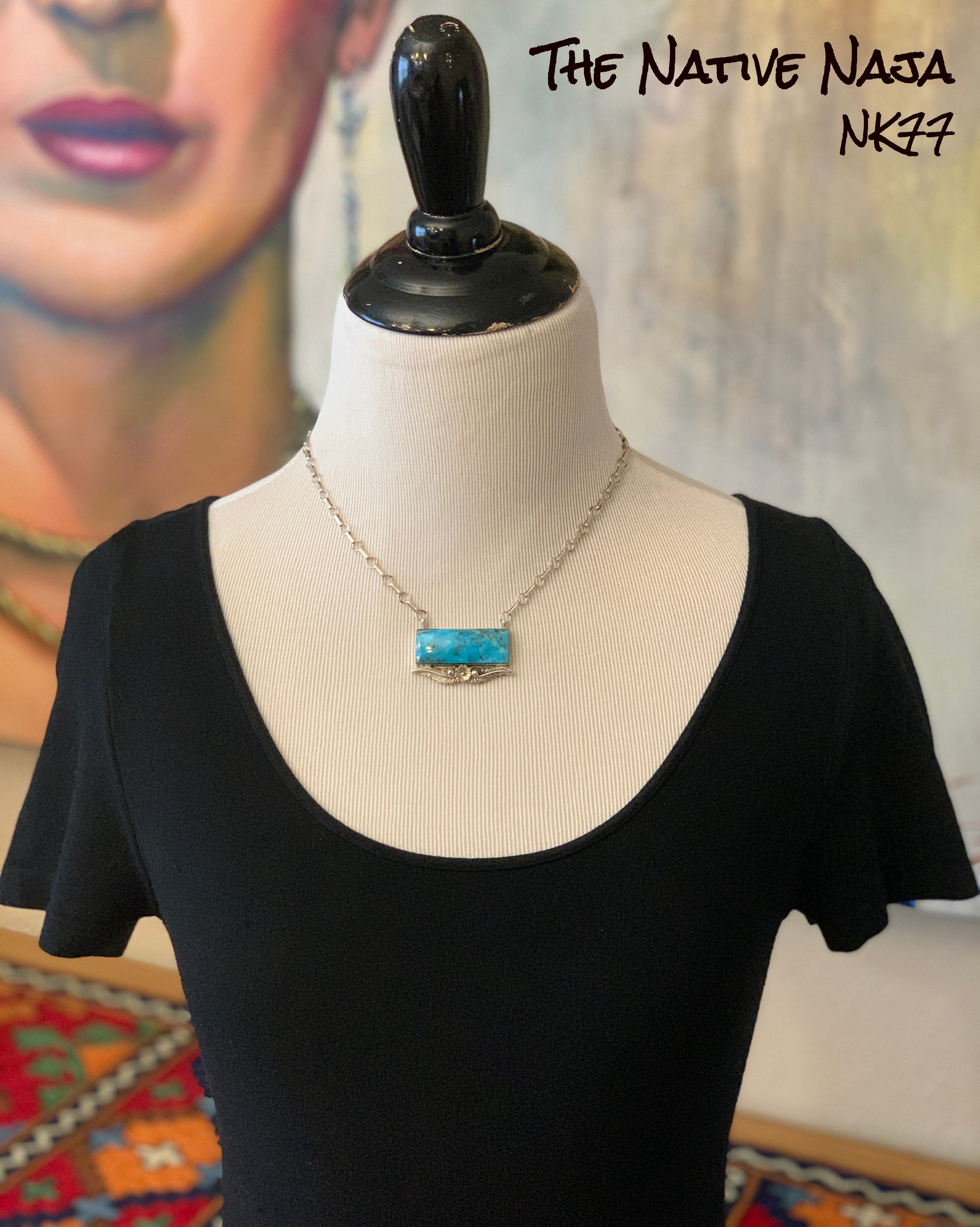 Navajo Gregg Yazzie 16" Sterling Silver & Kingman Turquoise Bar Necklace NK77