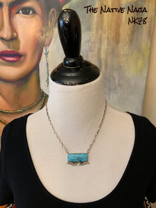 Navajo Gregg Yazzie 16" Sterling Silver & Kingman Turquoise Bar Necklace NK78
