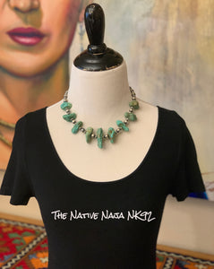 18.5" Navajo Chimney Butte Large Natural Nugget Turquoise and Sterling Silver Navajo Pearl Necklace NK92